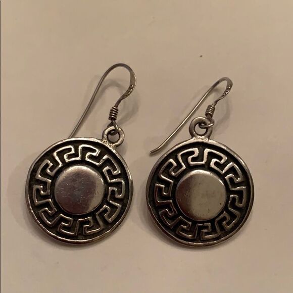 Vintage Greek Key Round Sterling Drop Earring - Picture 4 of 4